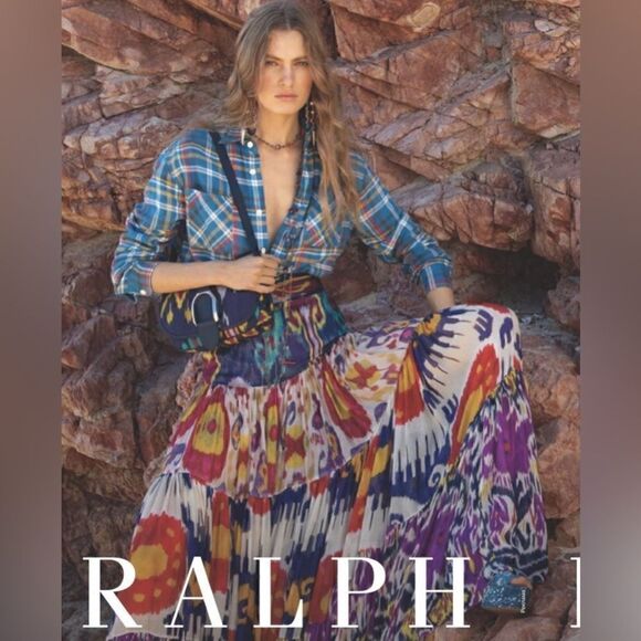 Ralph Lauren Spring 2022 Collection Blue Multi Ikat Print Simra Low Top Sneaker - Picture 10 of 16